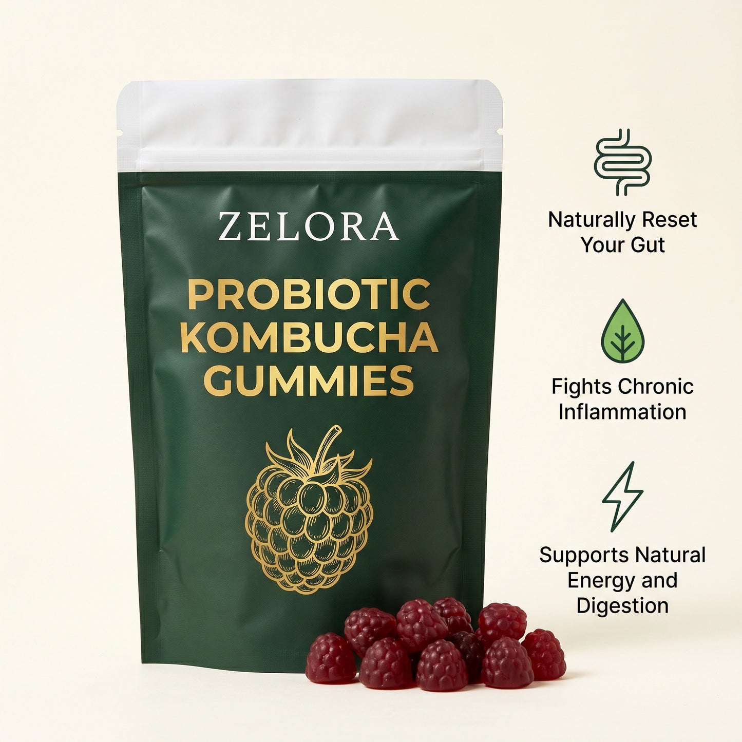 Zelora Kombucha Probiotic Gummies