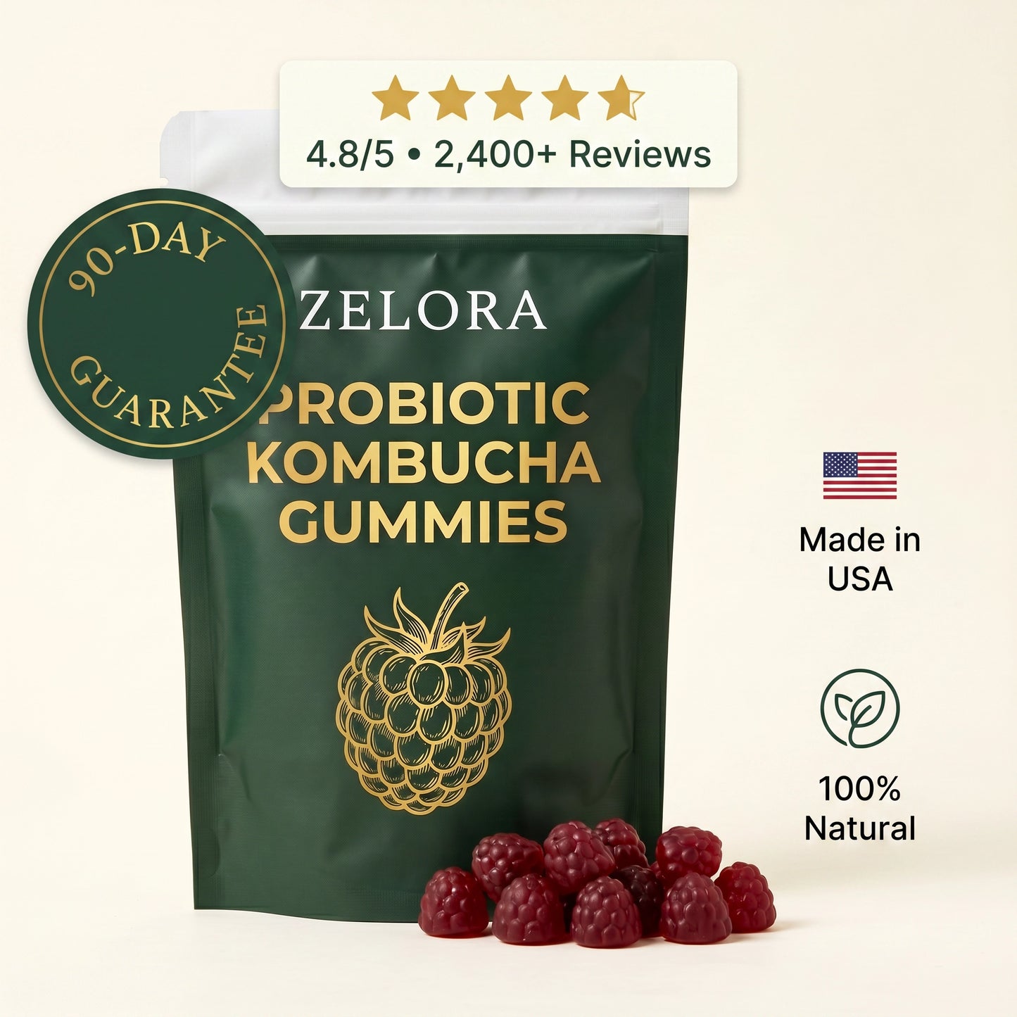 Zelora Kombucha Probiotic Gummies